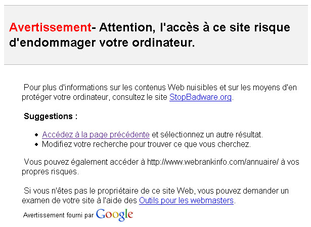 Web Rank Info - Avertissement Programme Malveillant