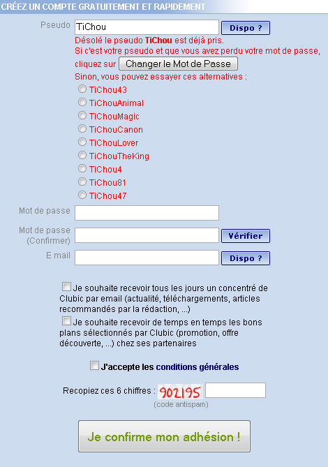 Forum Clubic : Propositions de pseudos lors de l’inscription